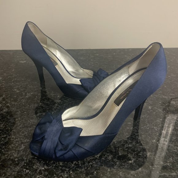 MIA Shoes - Mia Blue Silk Peep Toe Heels